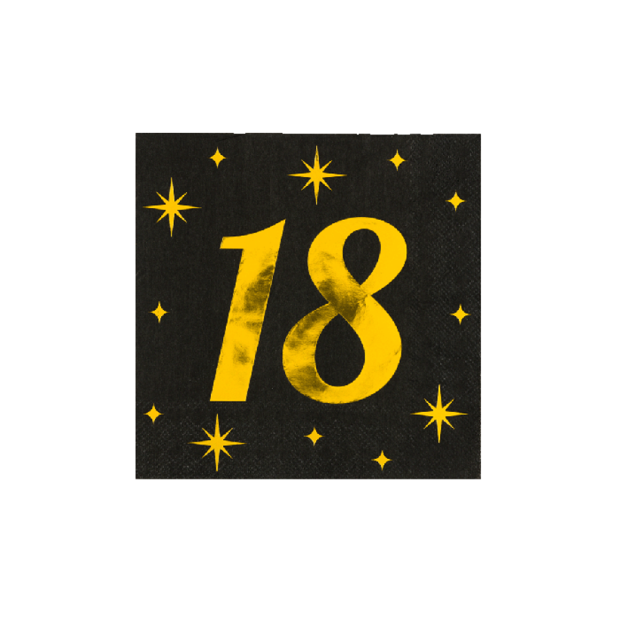 Lautasliina "18" musta + kulta, 16 kpl