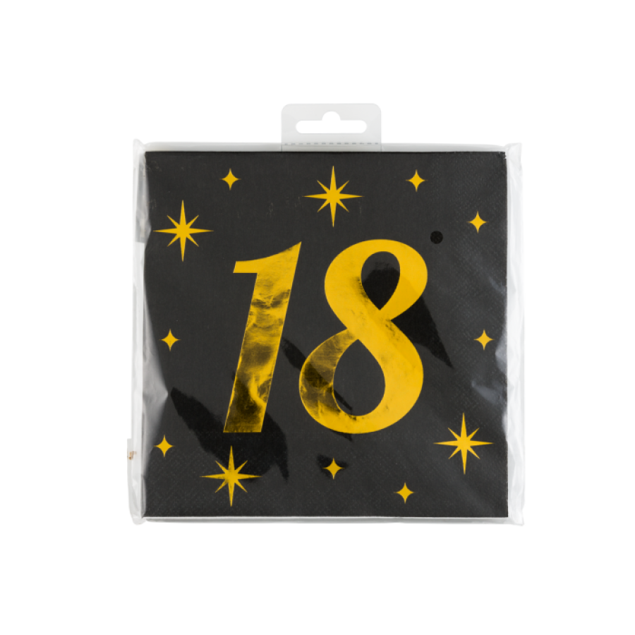 Lautasliina "18" musta + kulta, 16 kpl