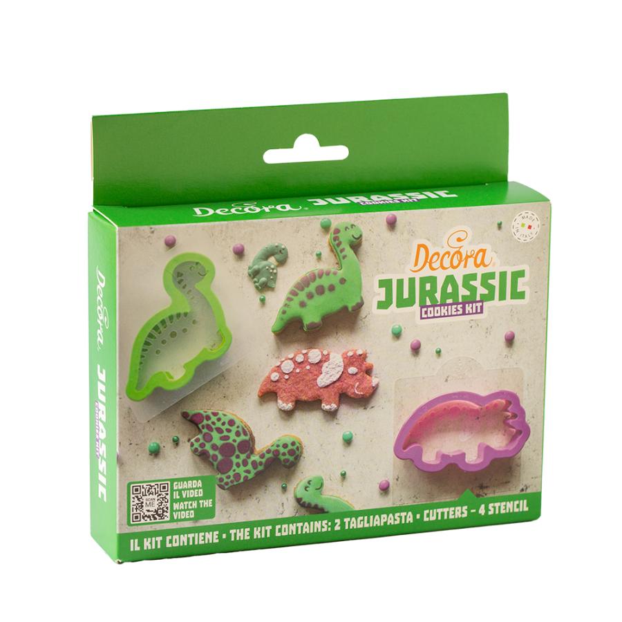Pikkuleipämuottisetti Dinosaurus (2 eri muottia sekä 4 sabluunaa kuvioiden tekemiseen)
