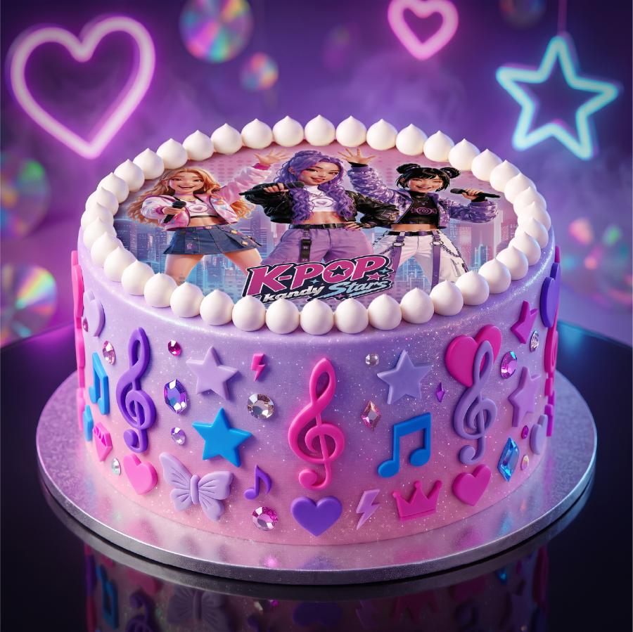 Syötävä kakkukuva K-Pop Kandy Stars, sokeriton, 20 cm