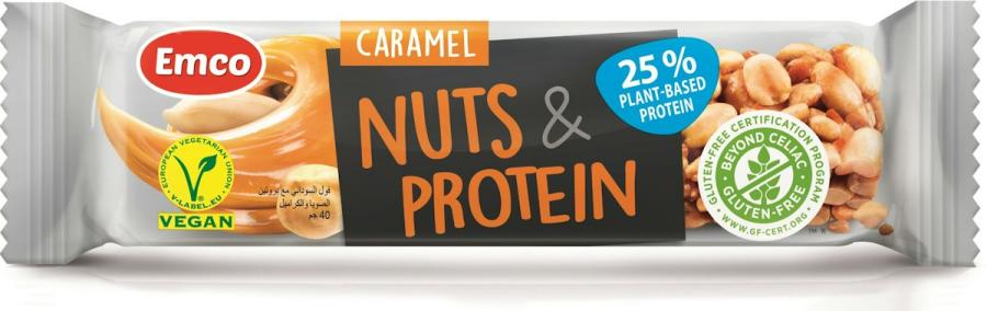 Pähkinäproteiinipatukka, karamelli 40 g – Emco