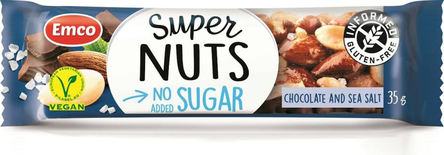 Emco Super Nuts pähkinäpatukka Suklaa-merisuola 35g