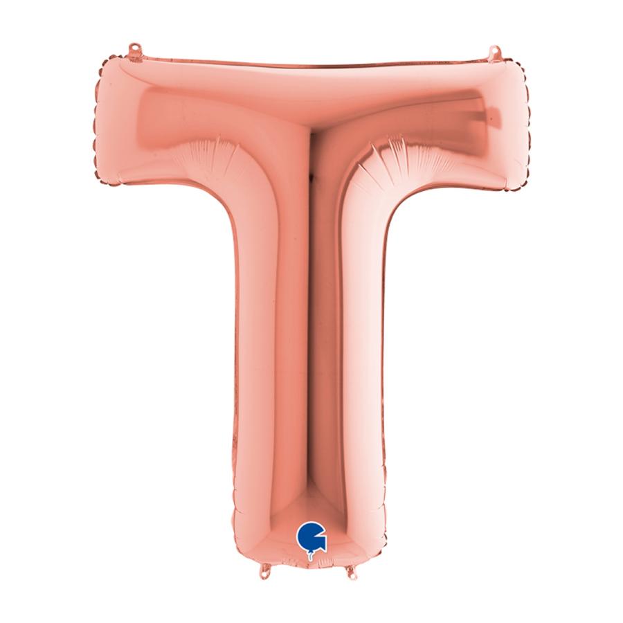 Suuri foliopallo T kirjain ruusukulta (100 cm)