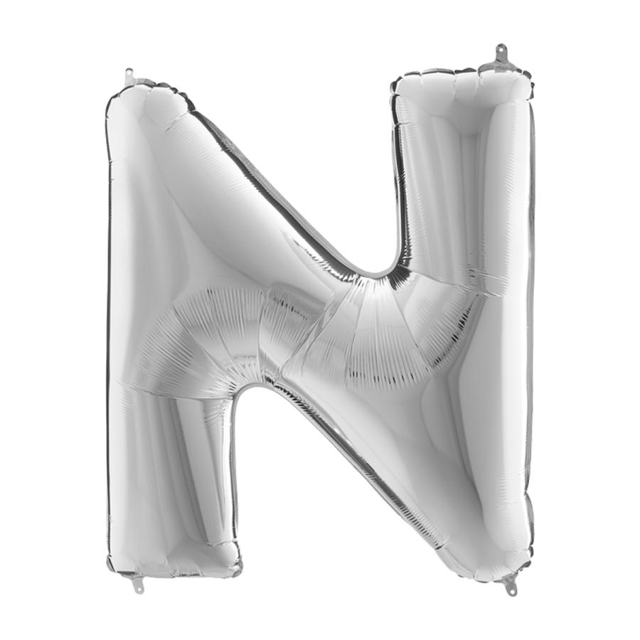 Suuri foliopallo N kirjain hopea (100 cm)