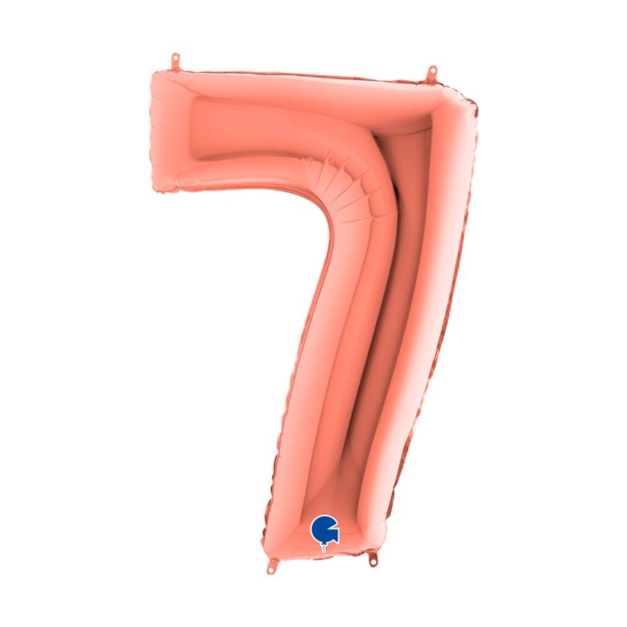 Suuri foliopallo numero 7 ruusukulta (102 cm)
