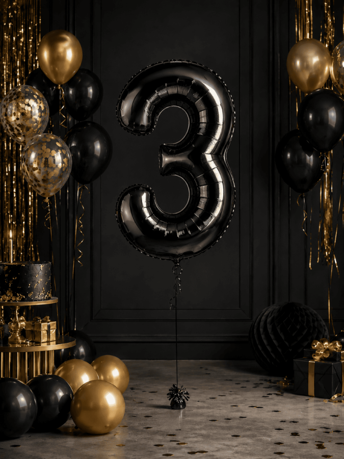 Foliopallo numero, musta, 86 cm, numero 3