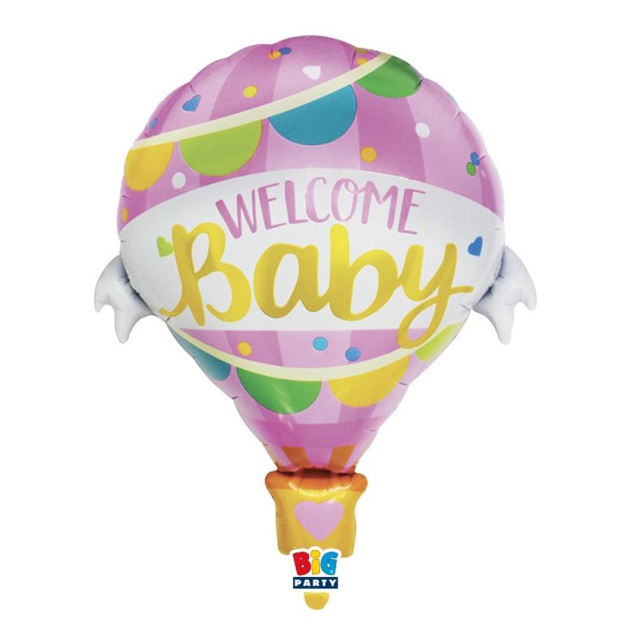 Foliopallo Welcome baby Vaaleanpunainen kuumailmapallo 64 x 78 cm