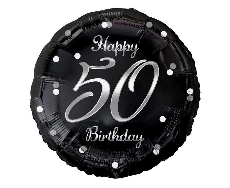 Foliopallo Happy 50 birthday musta hopeapainatuksella 45 cm