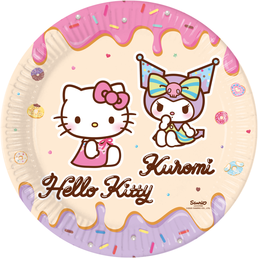 Hello Kitty & Kuromi suuri pahvilautanen 23 cm, 8 kpl