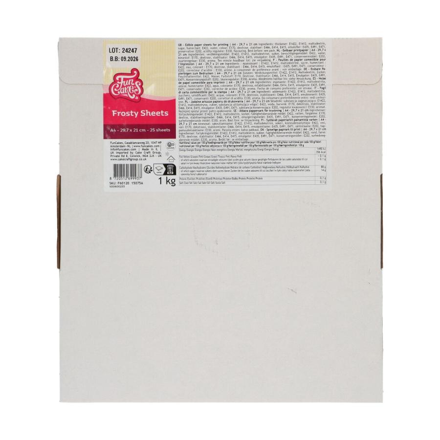 Syötävä tulostepaperi Frosty Sheets 25 kpl, A4 29,7 x 21 cm