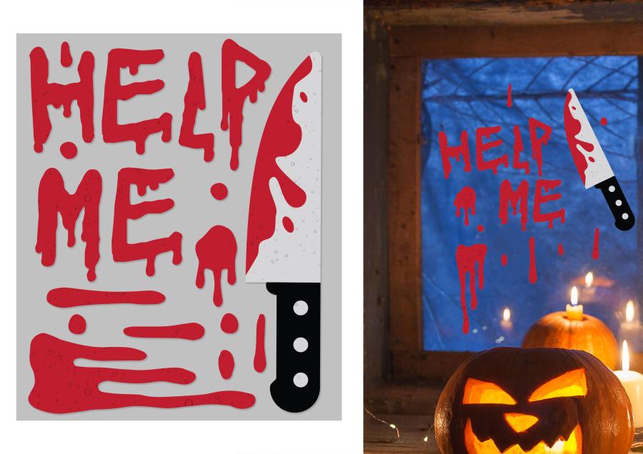Geelimäinen ikkunatarra "Help Me", 40 x 50 cm