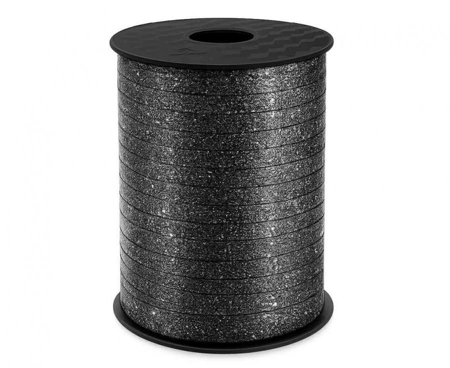 Ilmapallonauha/lahjanauha musta glitter 5 mm, 458 metriä
