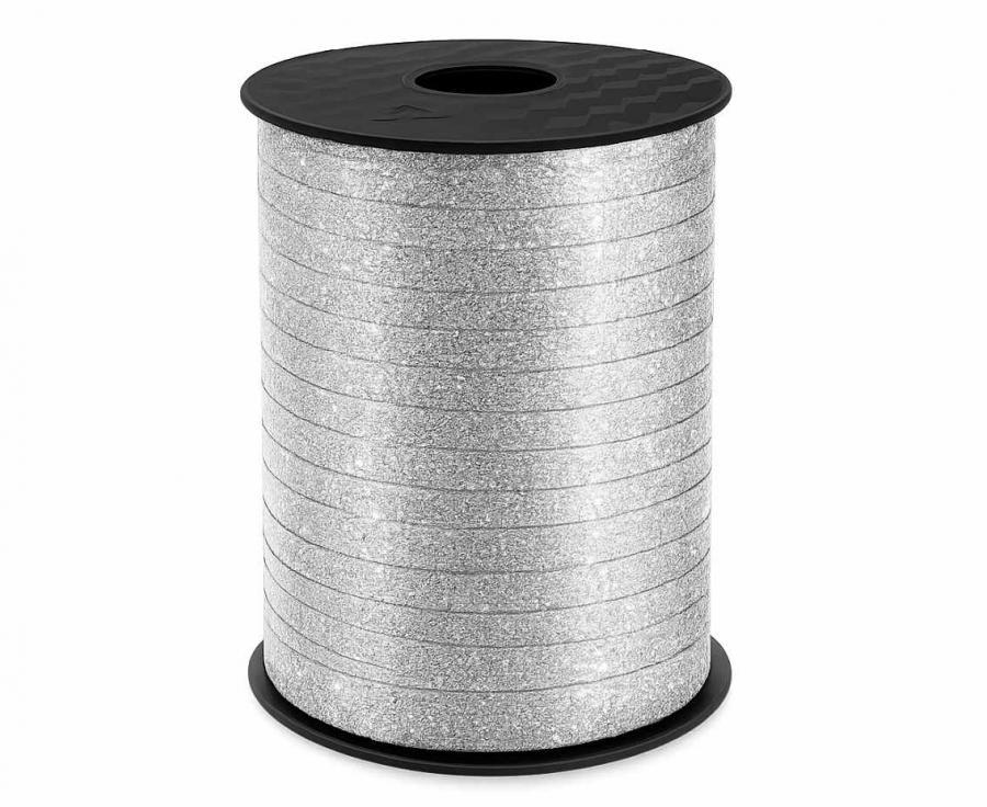 Ilmapallonauha/lahjanauha hopea glitter 5 mm, 458 metriä