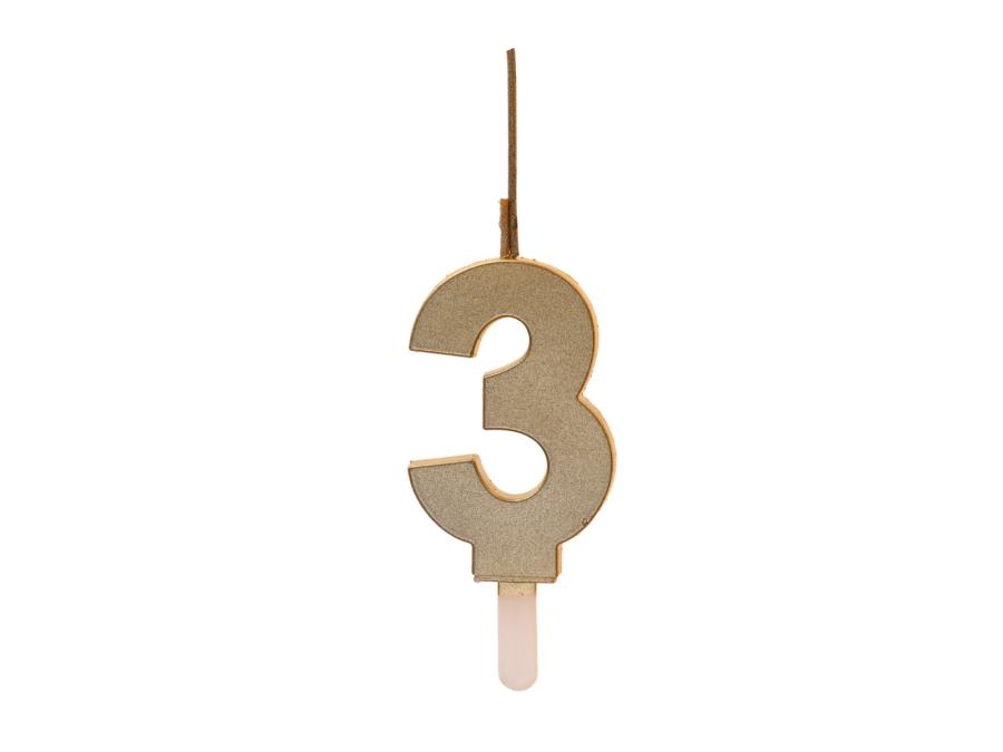 Numerokynttilä sädetikulla, numero 3