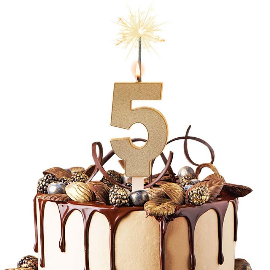 Numerokynttilä sädetikulla, numero 5