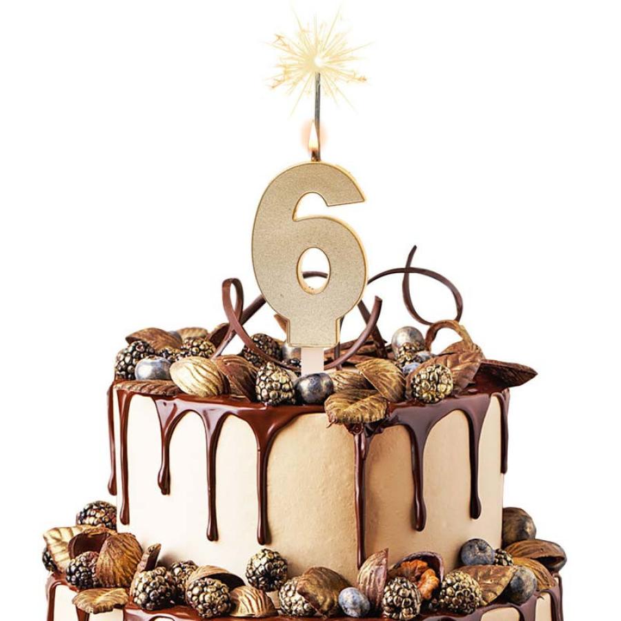 Numerokynttilä sädetikulla, numero 6