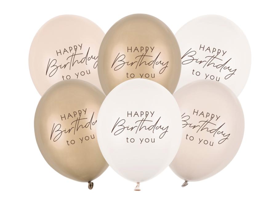 Happy Birthday ilmapallo beige mix, 6 kpl