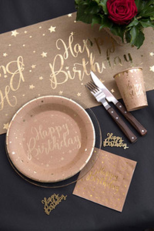 Happy Birthday kultafolio ruskeat lautasliinat, 20 kpl