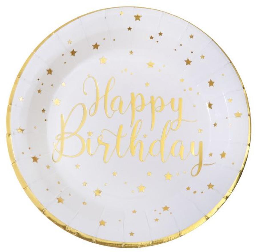 Happy birthday pahvilautanen 22,5 cm kultafolio, 10 kpl
