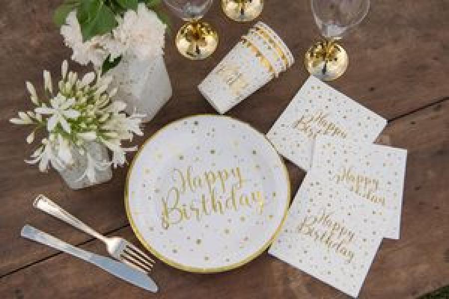 Happy birthday pahvilautanen 22,5 cm kultafolio, 10 kpl