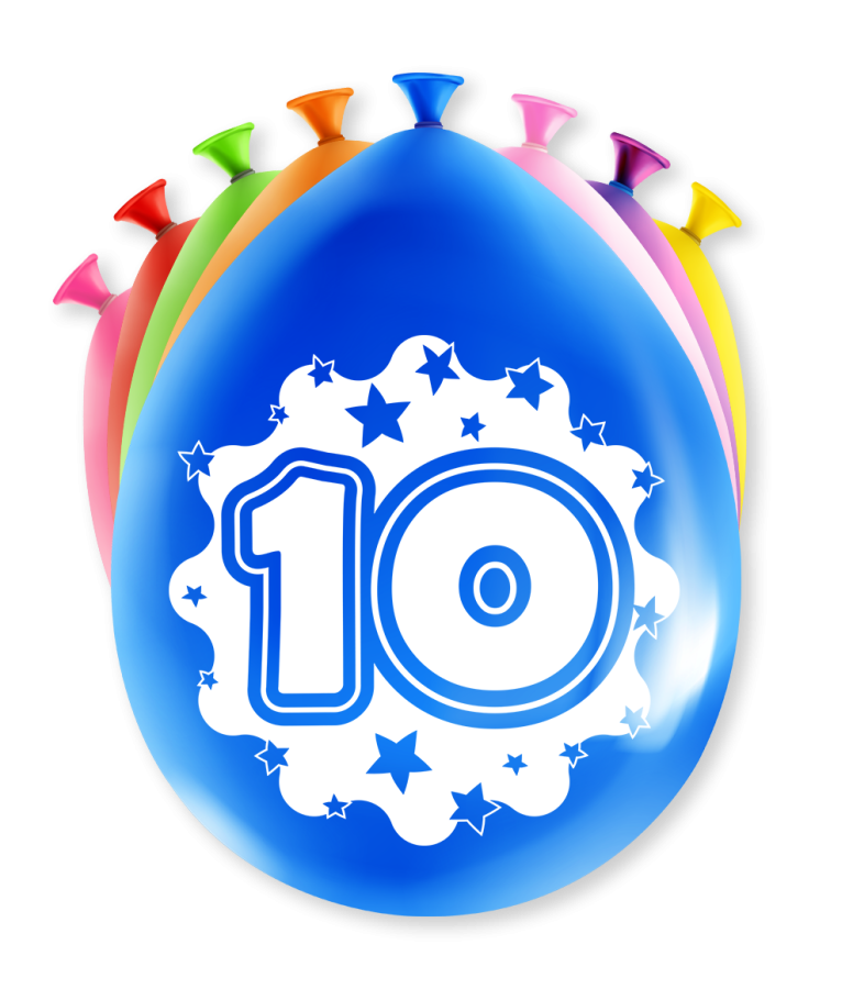 Ilmapallot "10" värimix, 8 kpl