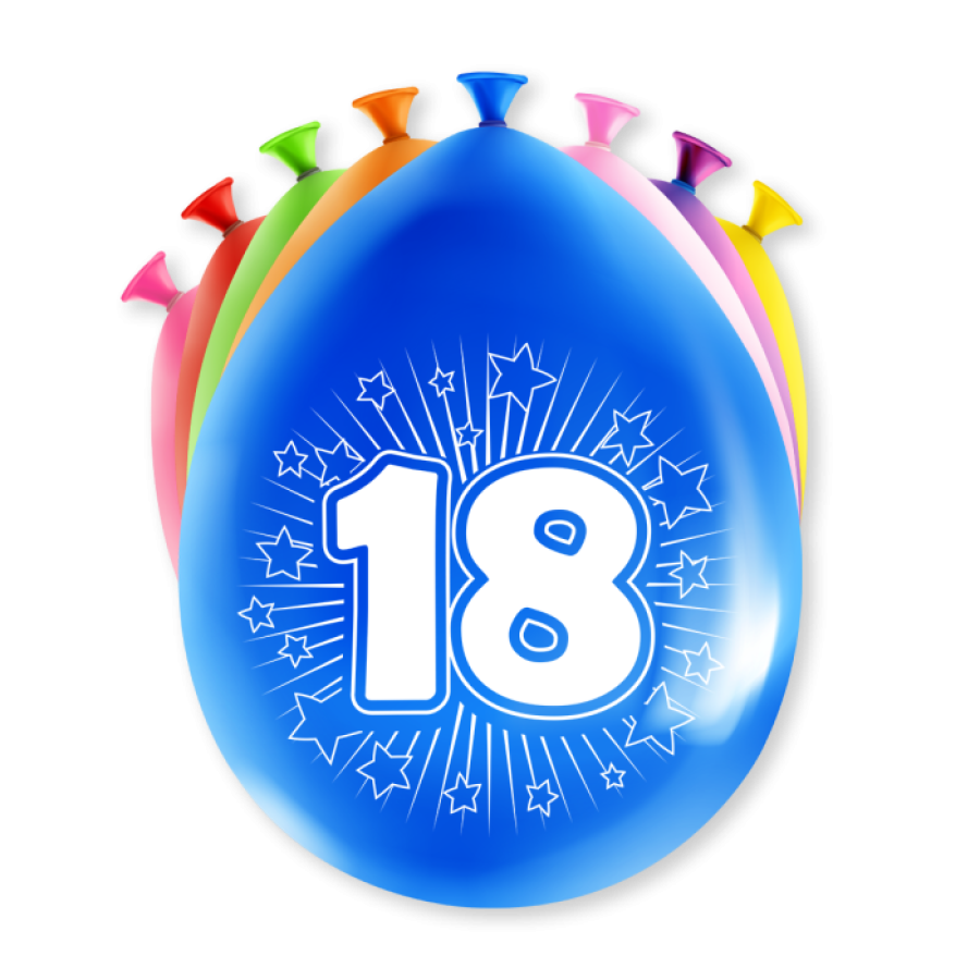 Ilmapallot "18" värimix, 8 kpl