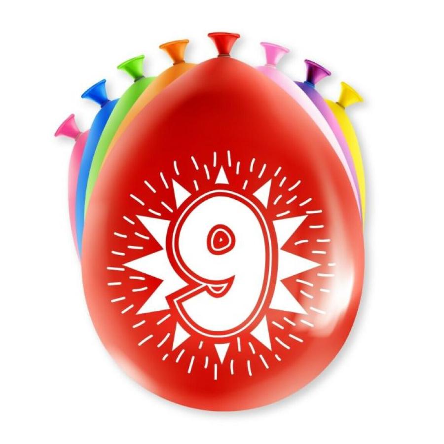 Ilmapallot "9" värimix, 8 kpl