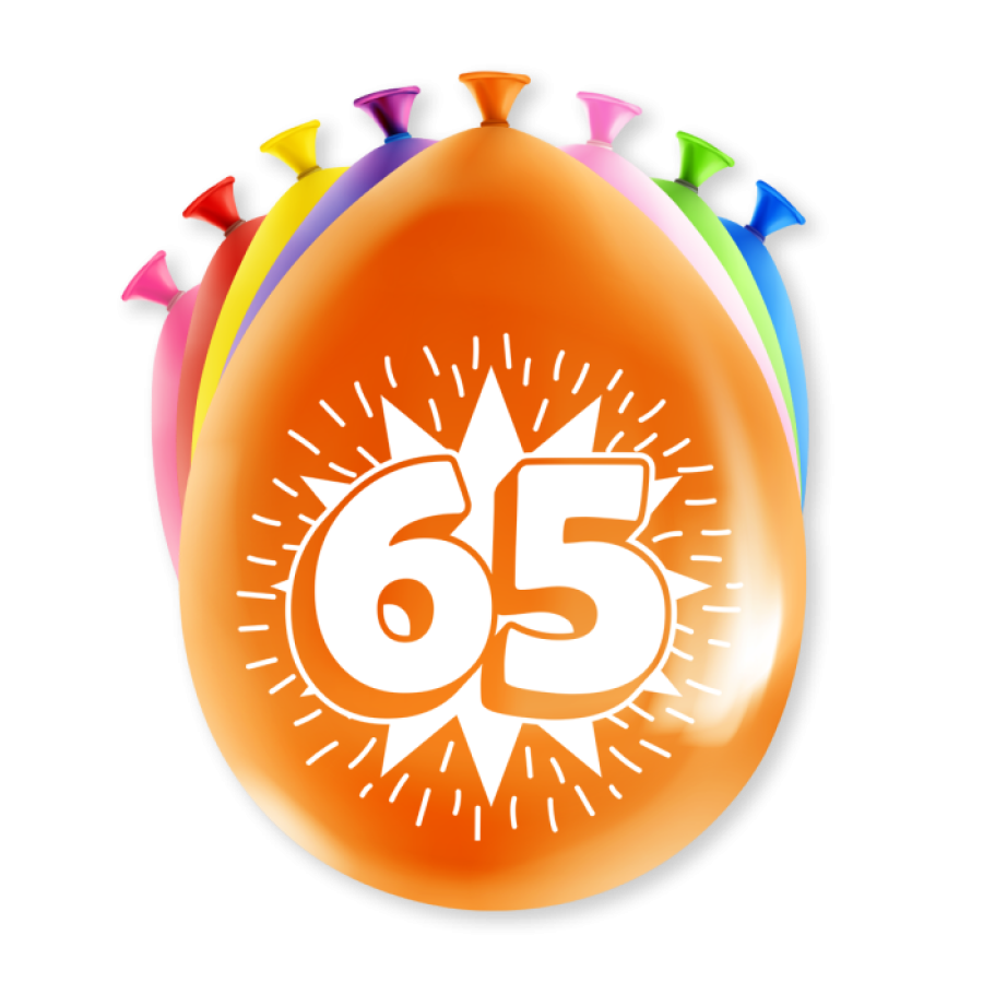 Ilmapallot "65" värimix, 8 kpl