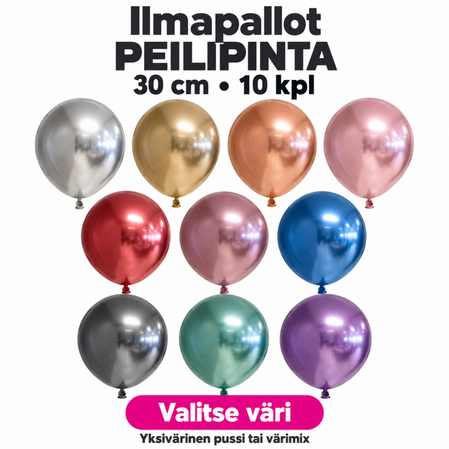 Ilmapallot peilipinta 30 cm, 10 kpl