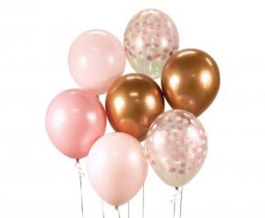 Ilmapallot pinkki + kupari, 7 kpl