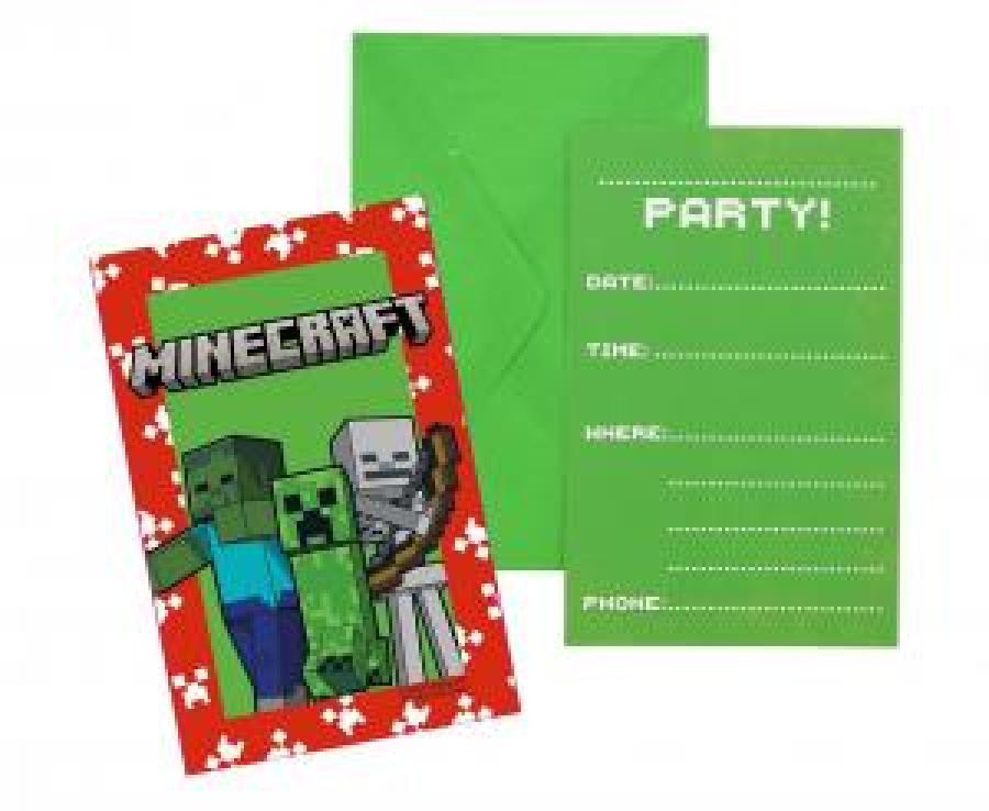 Minecraft kutsukortit ja kirjekuoret, 6 kpl