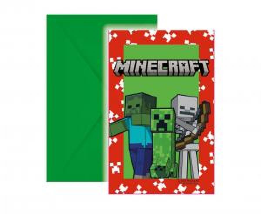 Minecraft kutsukortit ja kirjekuoret, 6 kpl