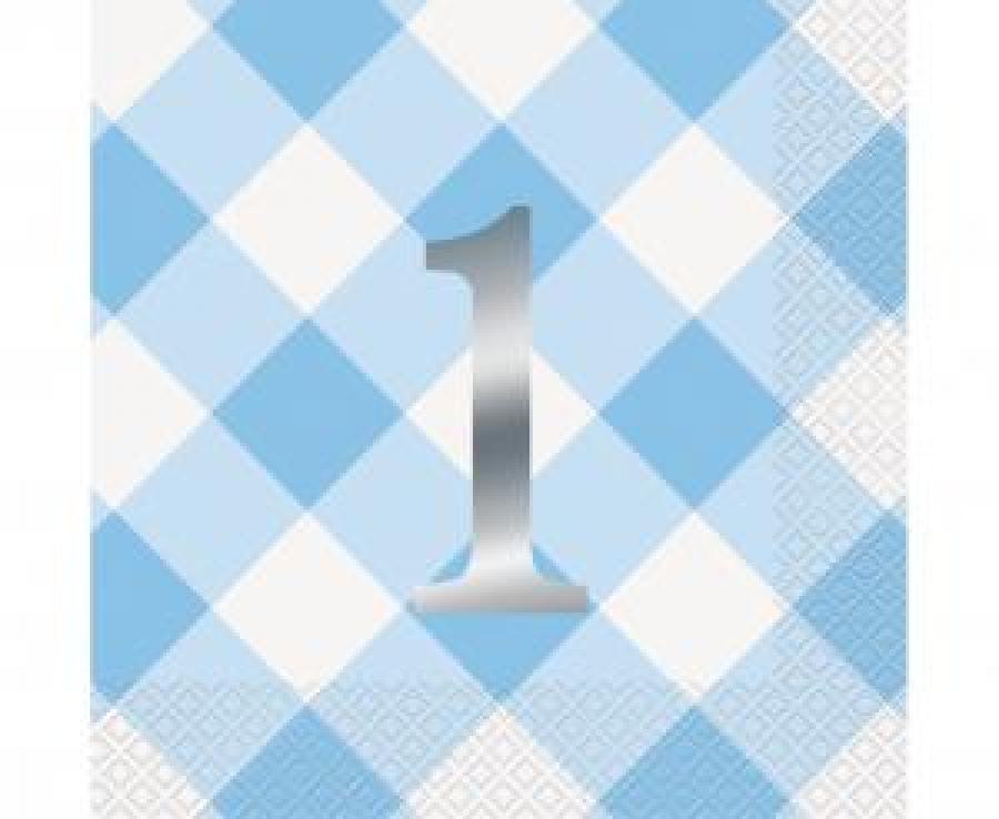 Iso lautasliina Numero 1 sini-valkoruudullinen, 16 kpl