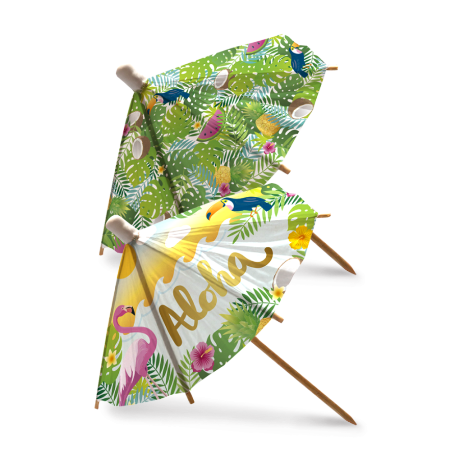 Isot cocktailvarjot 18 cm – Aloha (6 kpl) Trooppinen drinkkikoriste