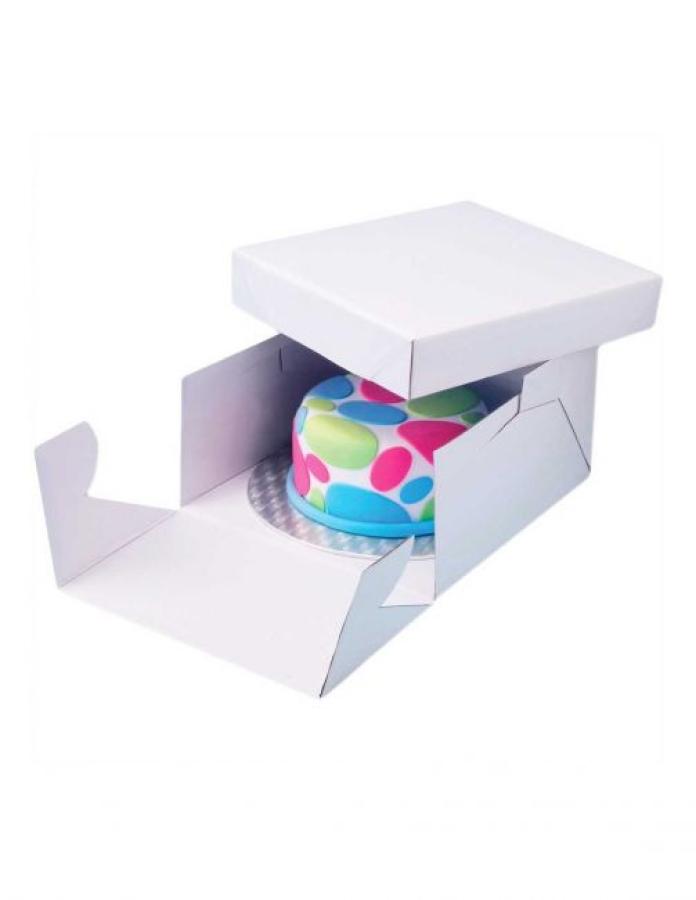 Kakkualusta hopea pyöreä  27,9 cm (1 cm paksu) + tukeva korkea kakkulaatikko
