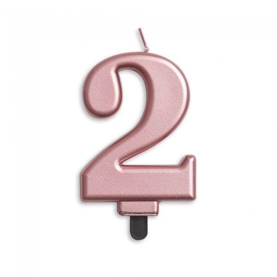 Kakkukynttilä "2" ruusukulta, 1 kpl