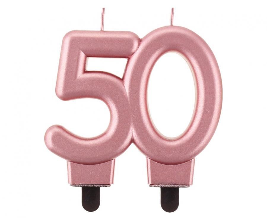 Kakkukynttilä "50" ruusukulta, 1 kpl