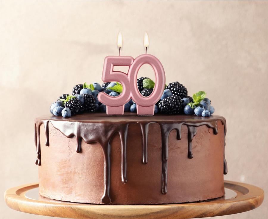 Kakkukynttilä "50" ruusukulta, 1 kpl