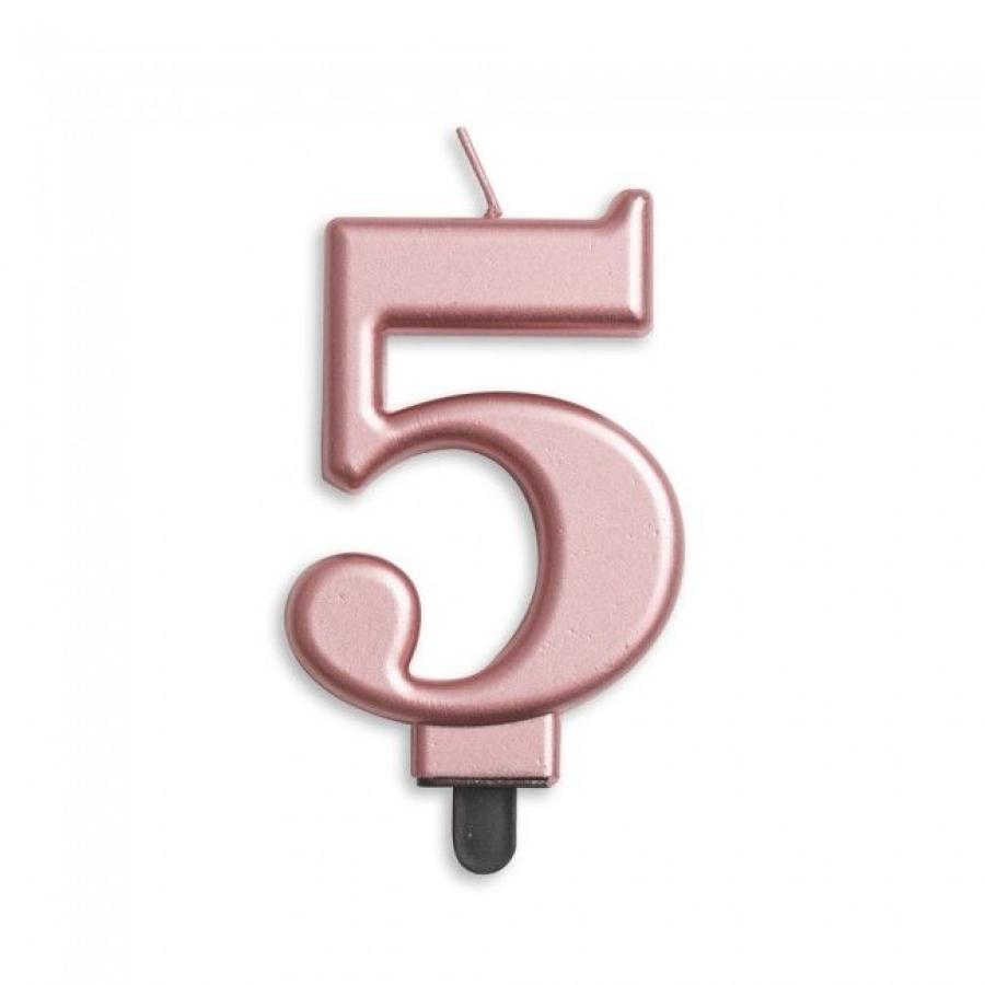 Kakkukynttilä "5" ruusukulta, 1 kpl