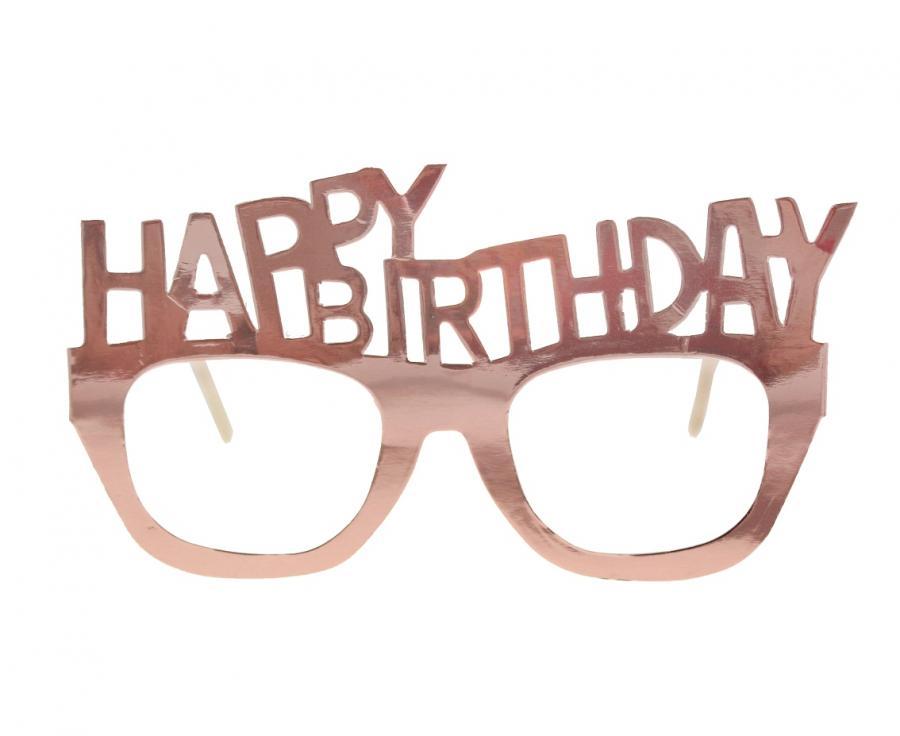 Ruusukultaiset "Happy birthday" silmälasit, 4 kpl