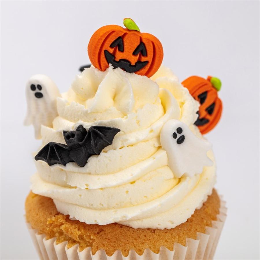 Syötävät sokerikoristeet Halloween (kurpitsa, lepakko ja haamu), 12 kpl