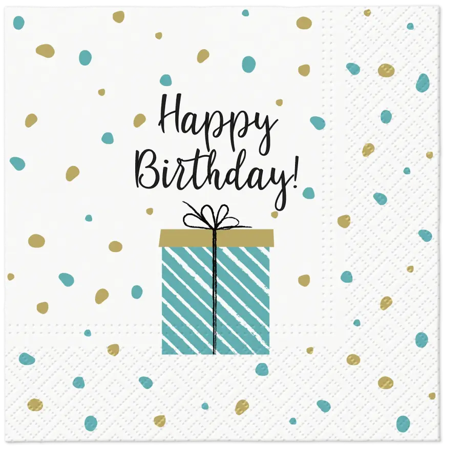 Lautasliina Happy birthday lahjapaketti, iso, 20 kpl