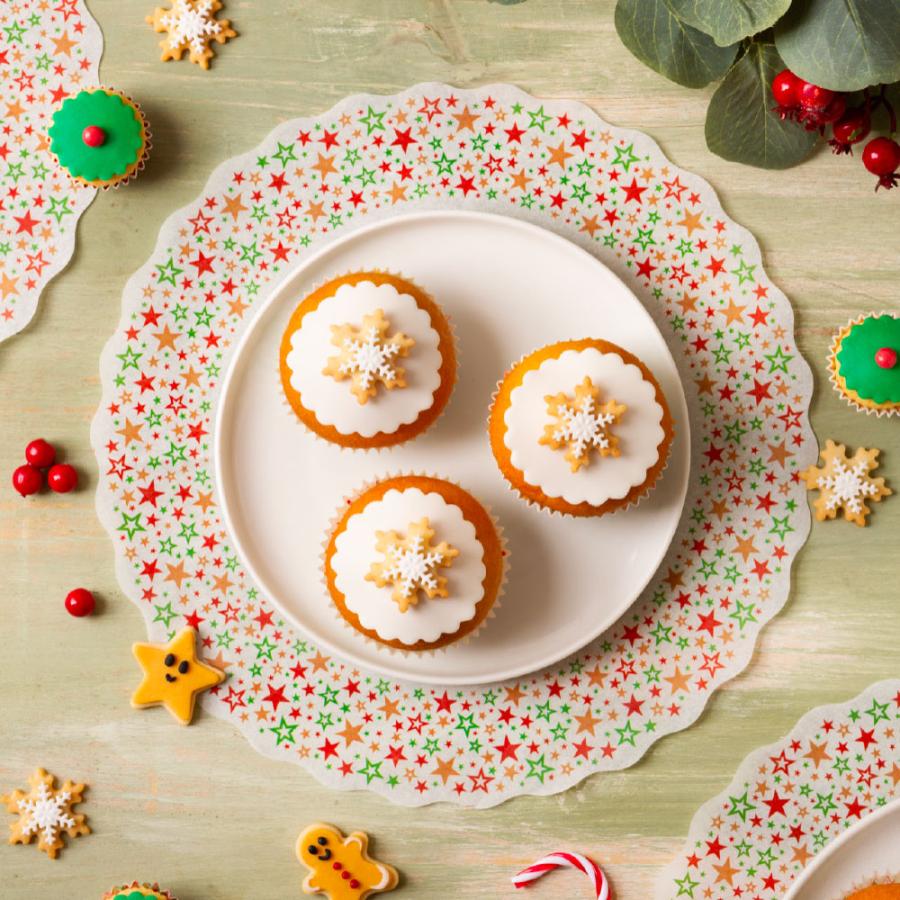 Kakkupaperi, valkoinen tähtireunuksella  ø 30 cm, 10 kpl