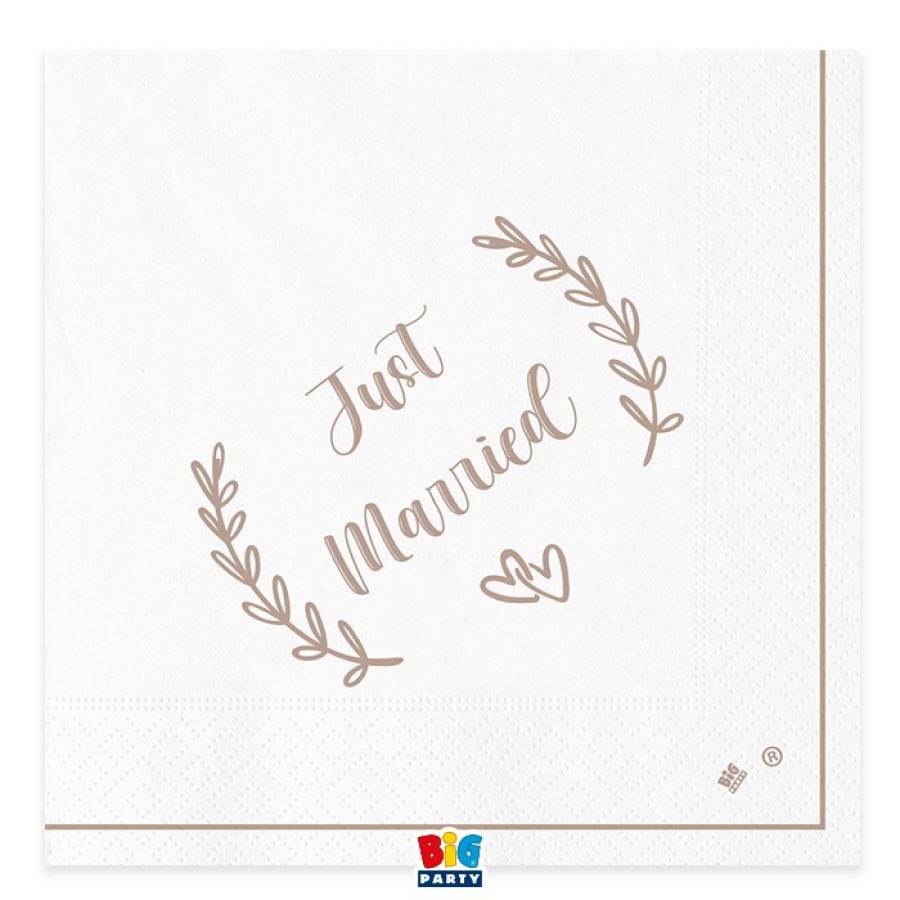 Lautasliina Just married 33 cm, 20 kpl