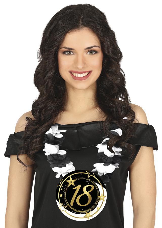 18 v. kaulakoru musta-valkoisella lei-kukkaköynnöksellä