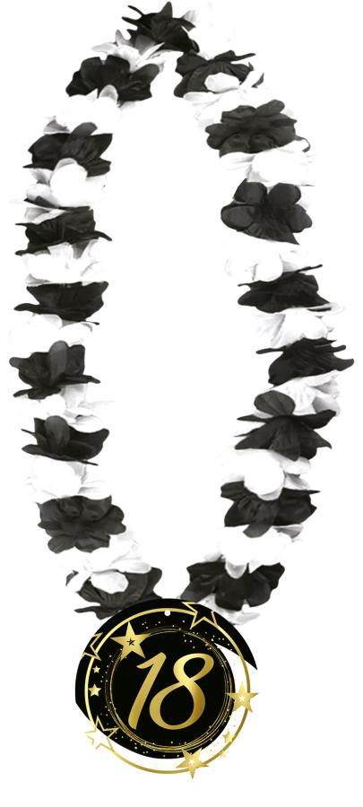 18 v. kaulakoru musta-valkoisella lei-kukkaköynnöksellä