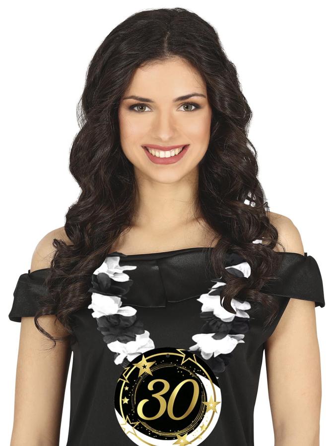 30 v. kaulakoru musta-valkoisella lei-kukkaköynnöksellä