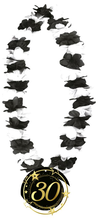 30 v. kaulakoru musta-valkoisella lei-kukkaköynnöksellä