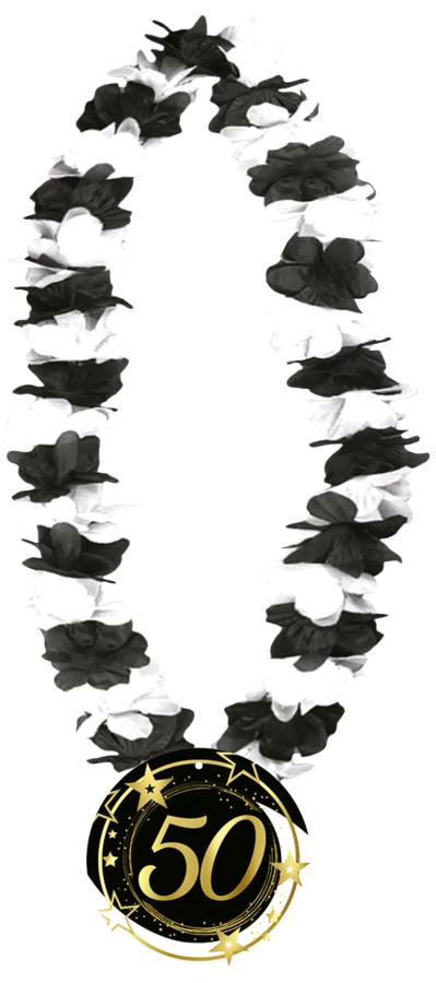 50 v. kaulakoru musta-valkoisella lei-kukkaköynnöksellä