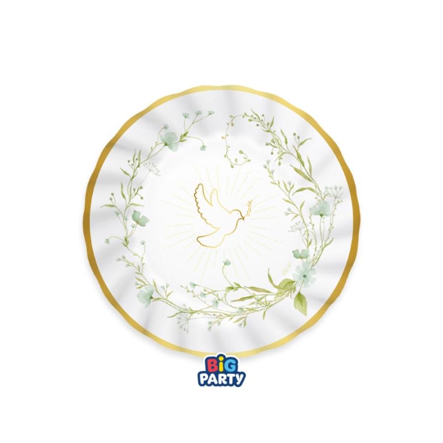 Pahvilautaset kyyhkynen, lehtiköynnös ja kukkia 20 cm, 6 kpl
